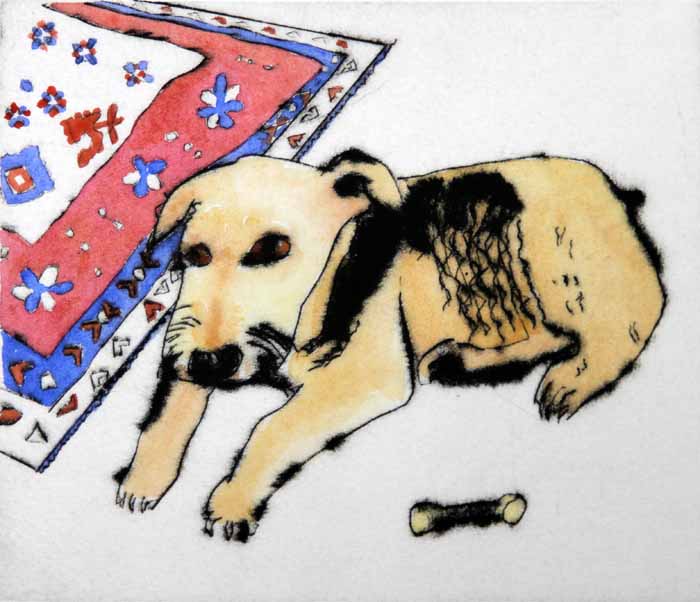 Airedale Dollie - Limited Edition drypoint and watercolour fine art print by artist Richard Spare