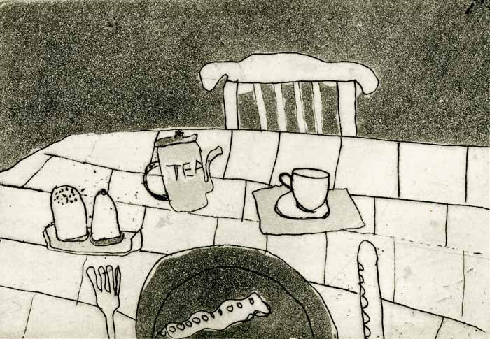 Breakfast for One - Limited Edition etching and aquatint fine art print by artist Richard Spare