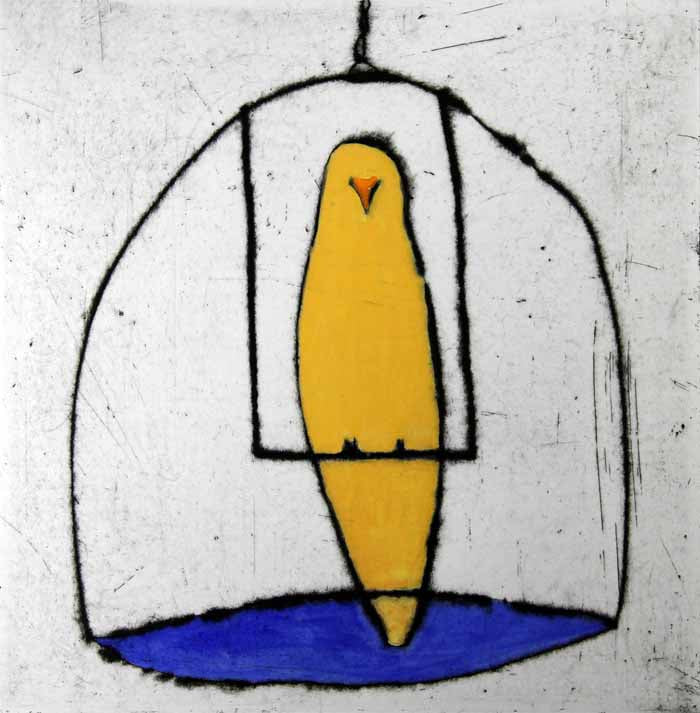 Canary - Limited Edition drypoint and watercolour fine art print by artist Richard Spare