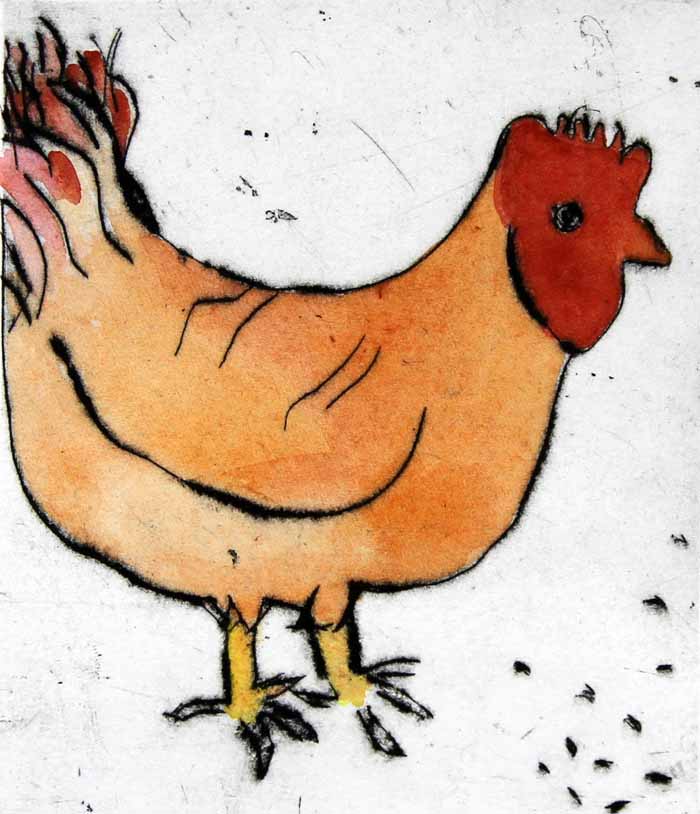 Cockerel - Limited Edition drypoint and watercolour fine art print by artist Richard Spare