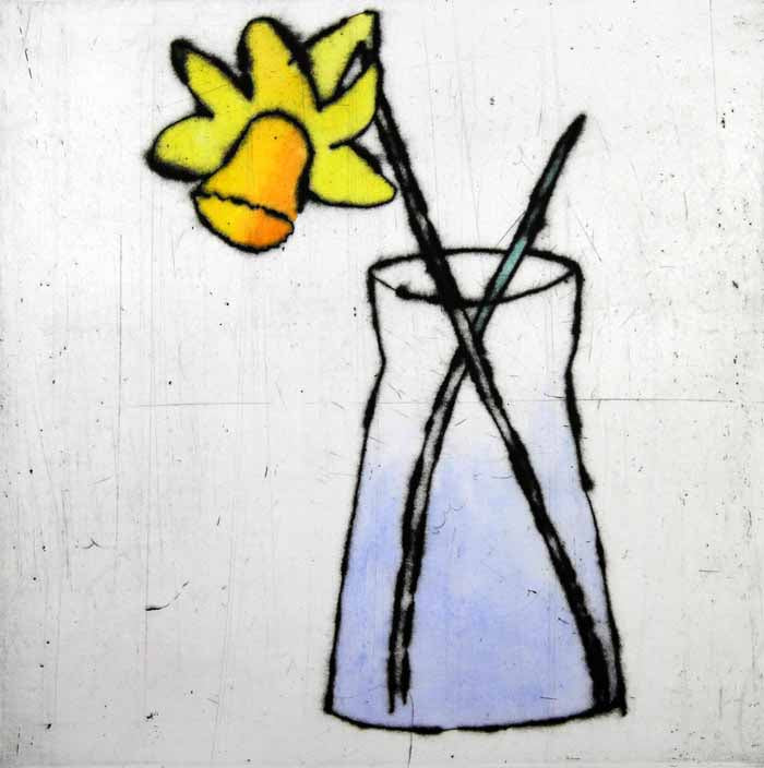 Daffodil - Limited Edition drypoint and watercolour fine art print by artist Richard Spare