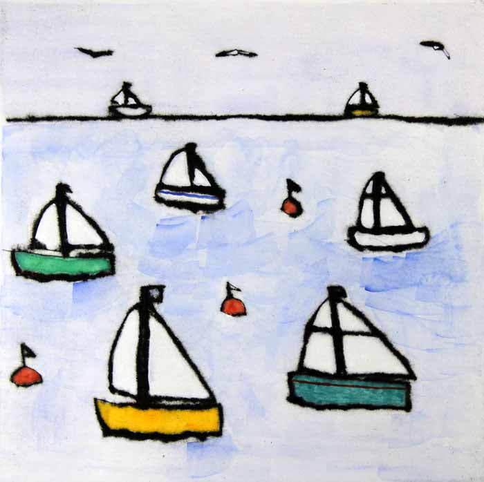 Dinghies - Limited Edition drypoint and watercolour fine art print by artist Richard Spare