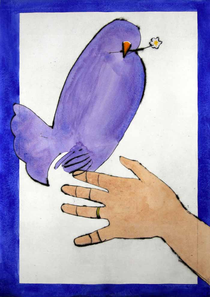 Dove - Limited Edition drypoint and watercolour fine art print by artist Richard Spare