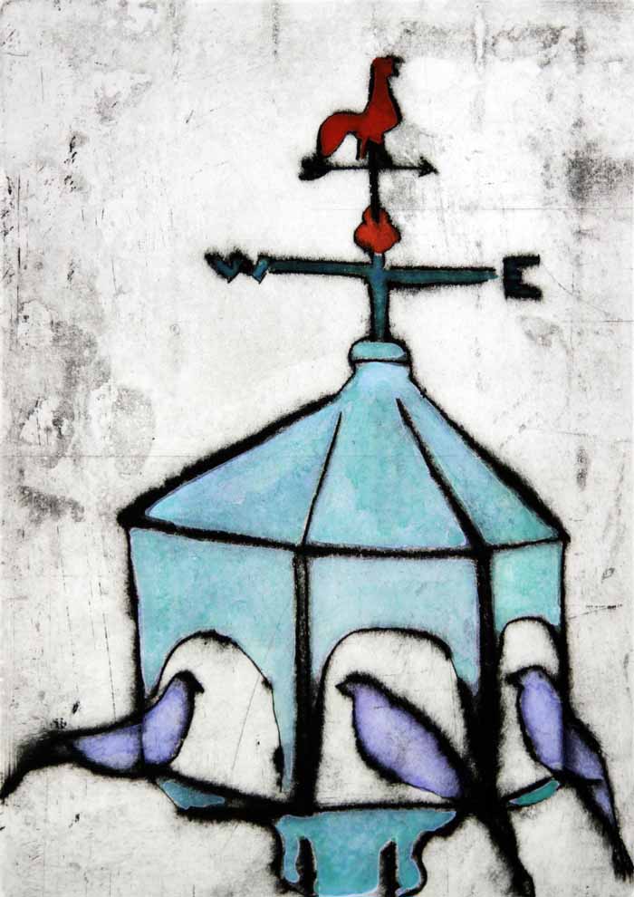 Dove Cote - Limited Edition drypoint and watercolour fine art print by artist Richard Spare