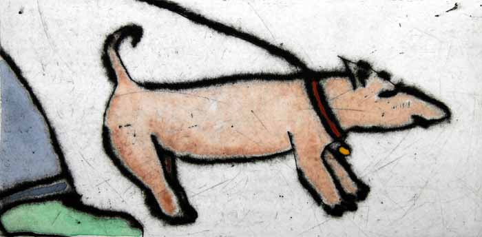 Eager Dog - Limited Edition drypoint and watercolour fine art print by artist Richard Spare