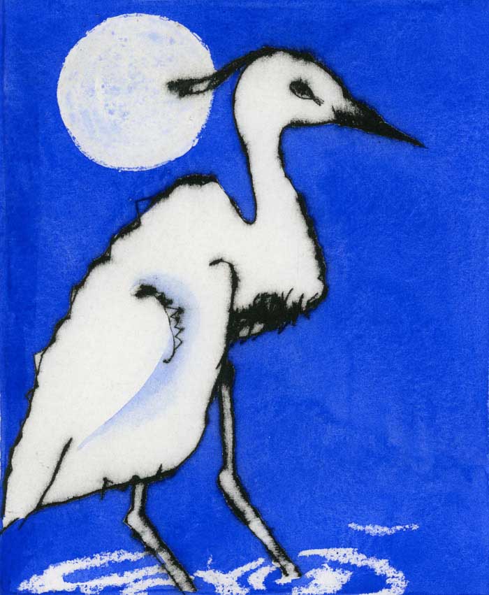 Evening of the Egret - Limited Edition drypoint and watercolour fine art print by artist Richard Spare