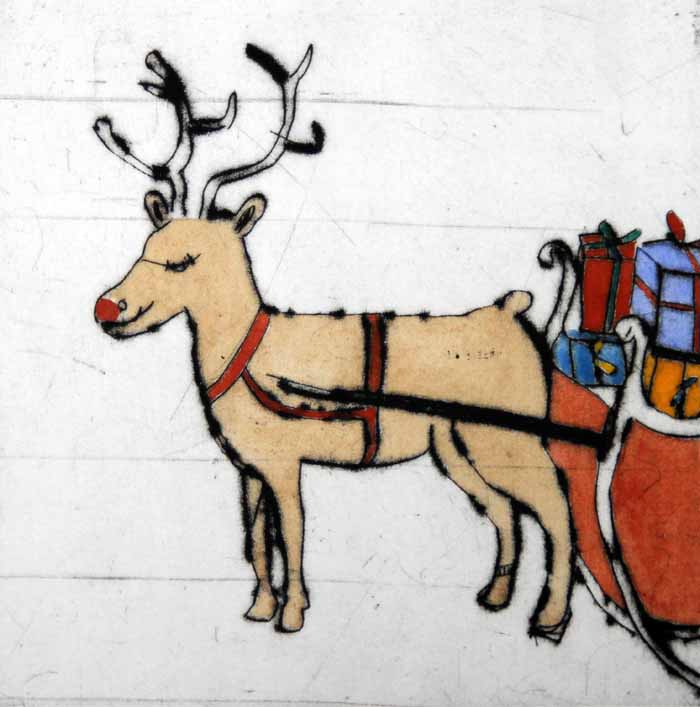 Express Delivery - Limited Edition drypoint and watercolour fine art print by artist Richard Spare
