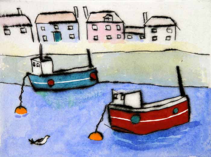 Fishing Boats - Limited Edition drypoint and watercolour fine art print by artist Richard Spare