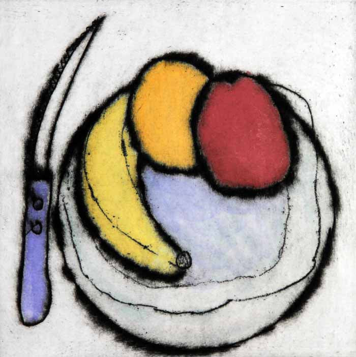 Fruit Plate - Limited Edition drypoint and watercolour fine art print by artist Richard Spare