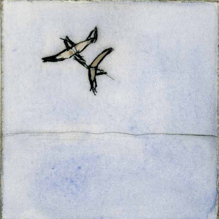 Gulls - Limited Edition drypoint and watercolour fine art print by artist Richard Spare