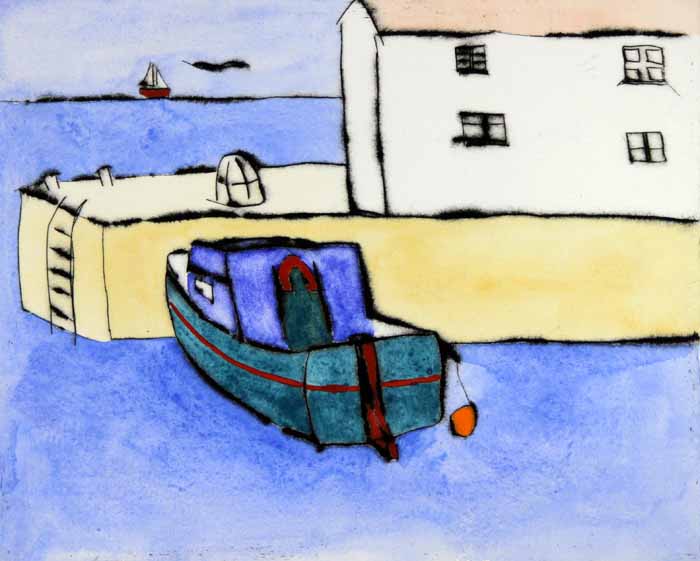 House on the Quay - Limited Edition drypoint and watercolour fine art print by artist Richard Spare