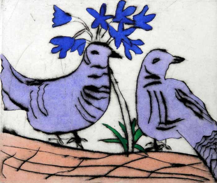 Lovebirds (small) - Limited Edition drypoint and watercolour fine art print by artist Richard Spare