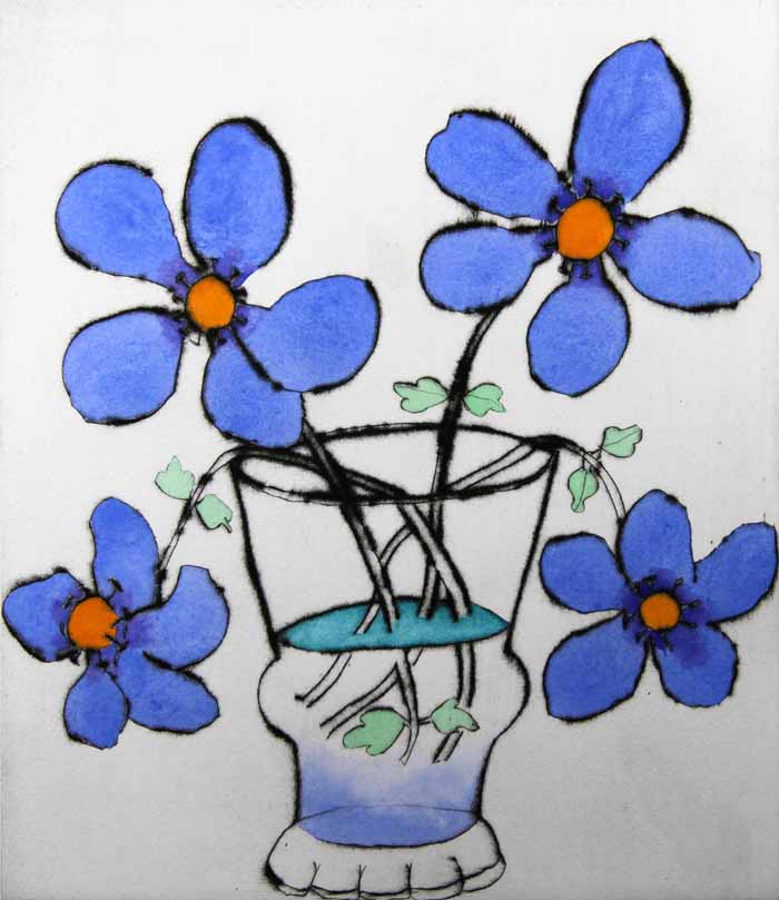 Melody in Blue - Limited Edition drypoint and watercolour fine art print by artist Richard Spare