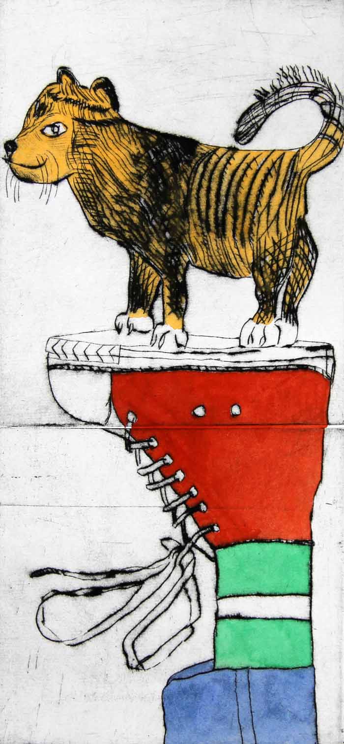 Mischief Afoot - Limited Edition drypoint and watercolour fine art print by artist Richard Spare