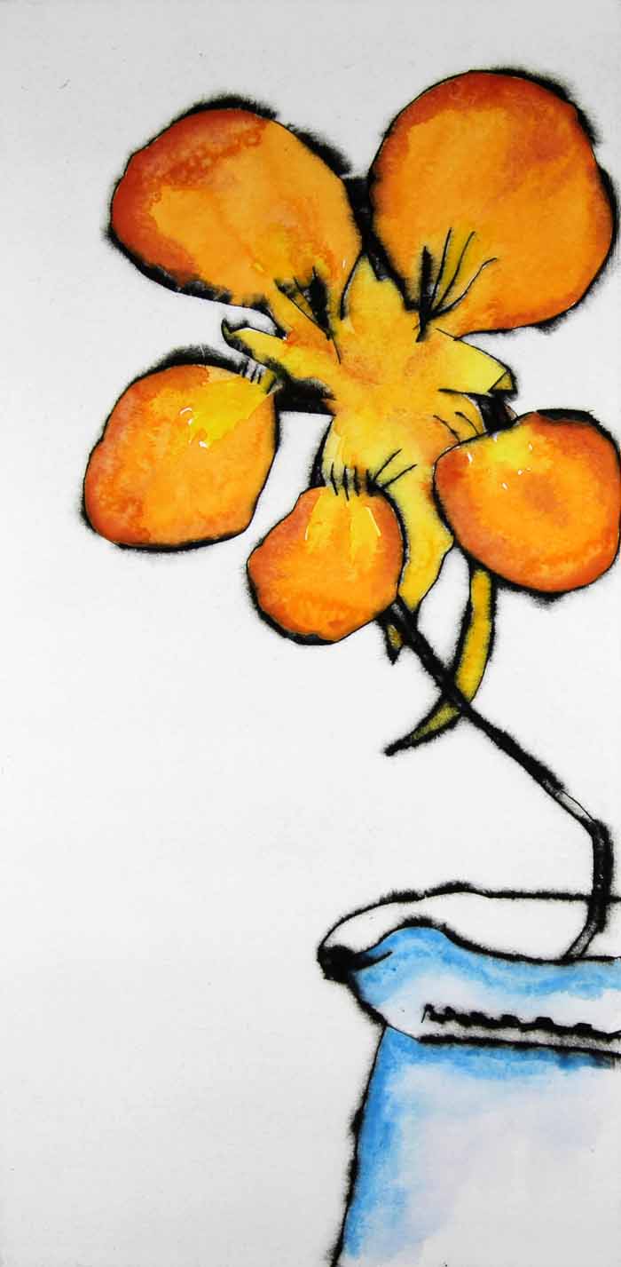 Nasturtium - Limited Edition drypoint and watercolour fine art print by artist Richard Spare
