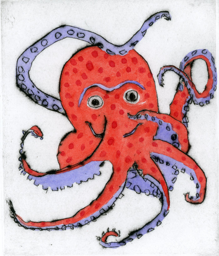 Octopus Dance - Limited Edition drypoint and watercolour fine art print by artist Richard Spare