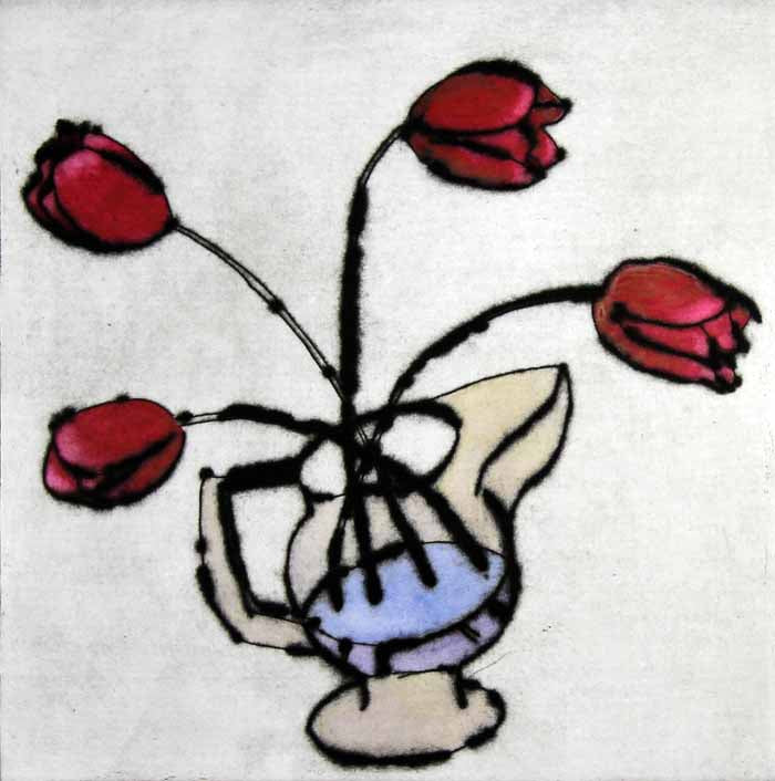 Parisian Vase - Limited Edition drypoint and watercolour fine art print by artist Richard Spare