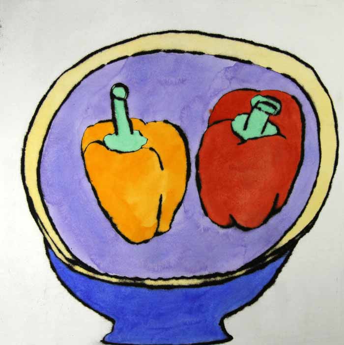 Peppers - Limited Edition drypoint and watercolour fine art print by artist Richard Spare