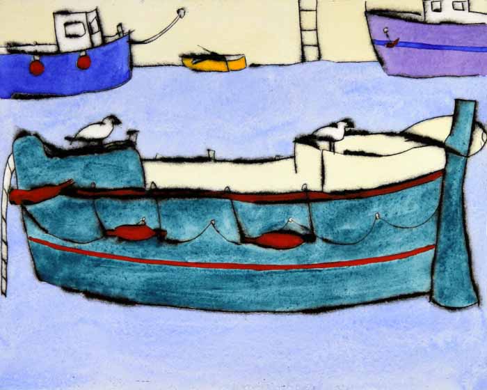 Resting Gulls - Limited Edition drypoint and watercolour fine art print by artist Richard Spare