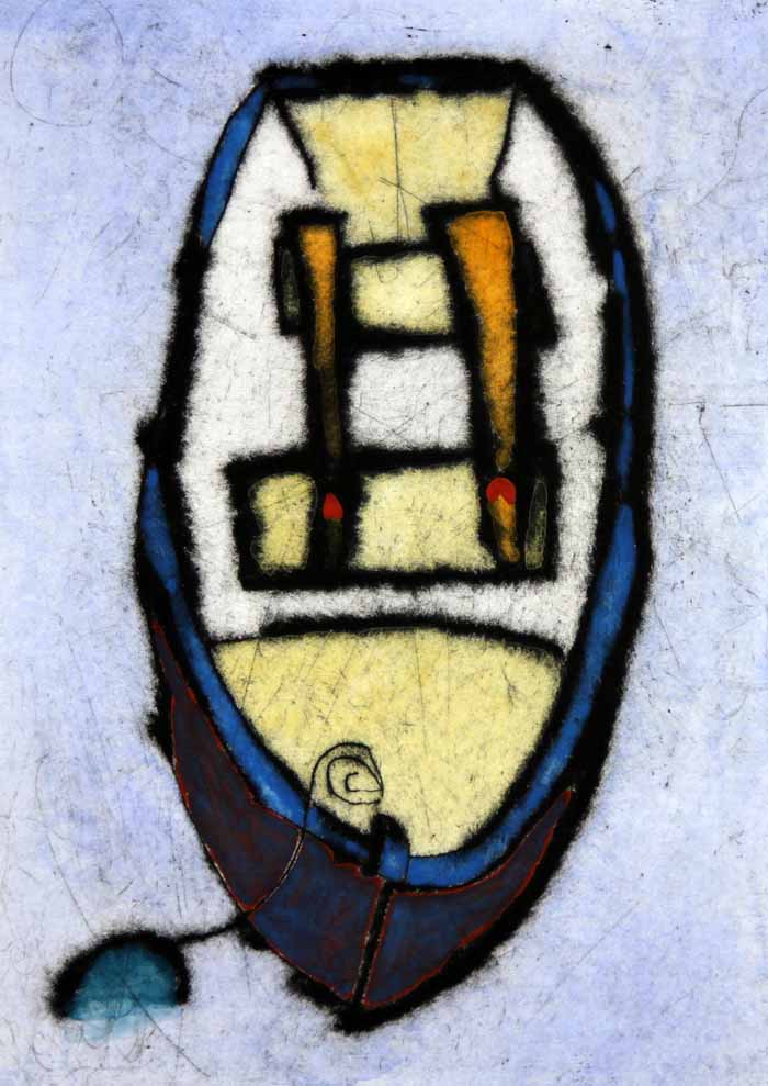 Rowing Boat I - Limited Edition drypoint and watercolour fine art print by artist Richard Spare