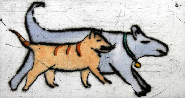 Side by Side - Limited Edition drypoint and watercolour fine art print by artist Richard Spare