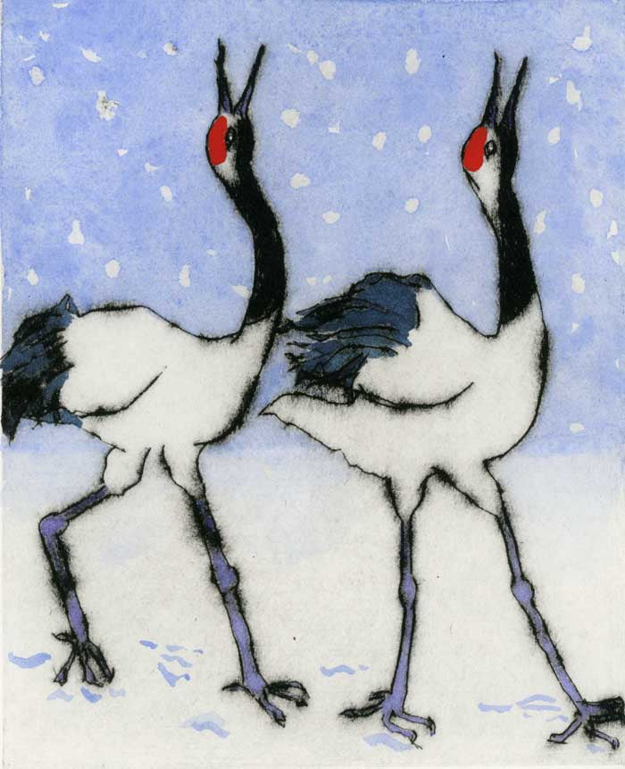 Snow Dance - Limited Edition drypoint and watercolour fine art print by artist Richard Spare