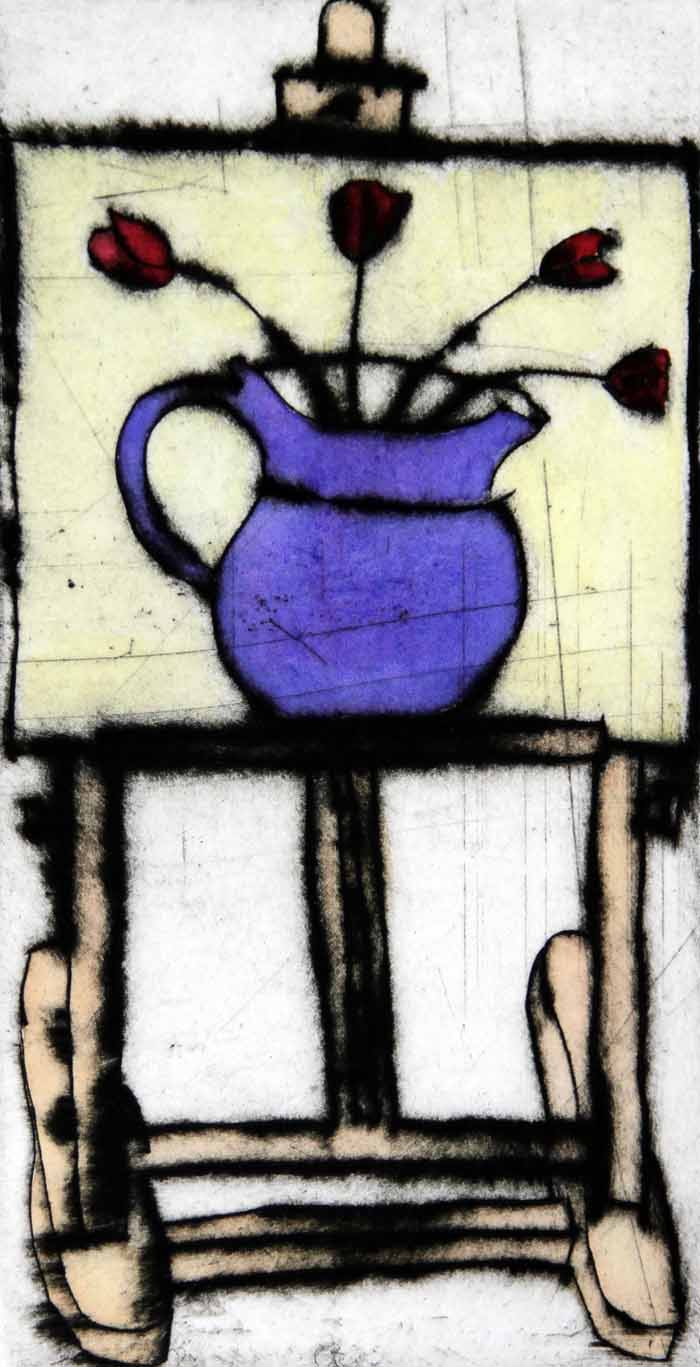 Still Life With Easel - Limited Edition drypoint and watercolour fine art print by artist Richard Spare