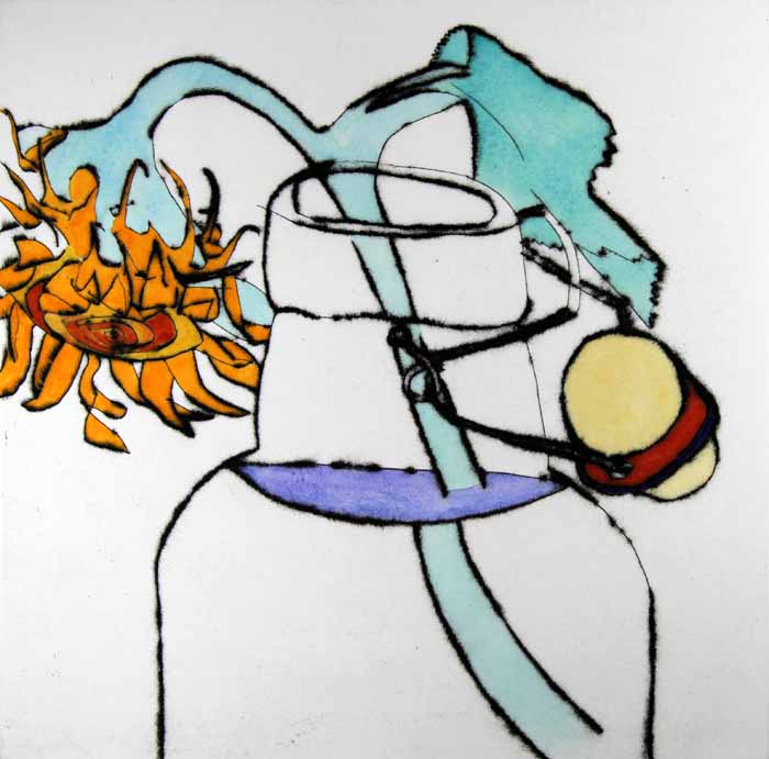 Summer Sunflower - Limited Edition drypoint and watercolour fine art print by artist Richard Spare
