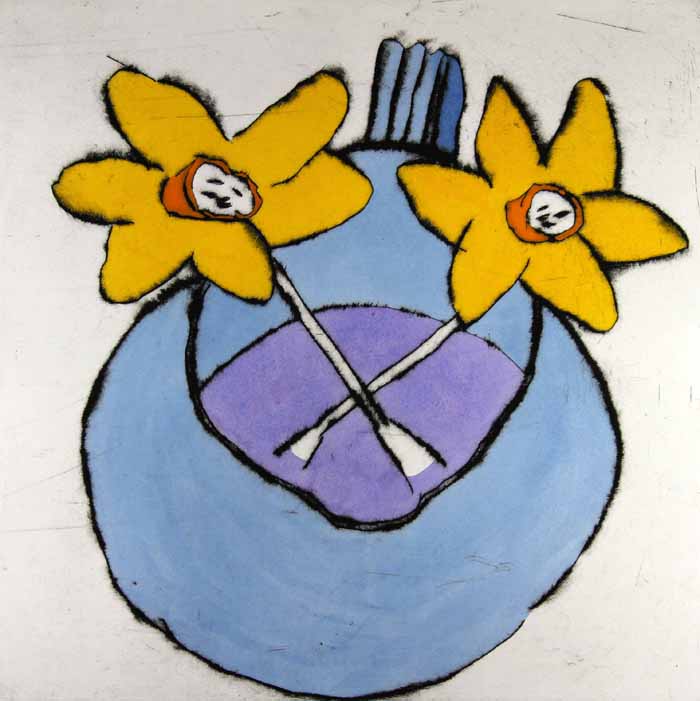 Sunshine Daffodils - Limited Edition drypoint and watercolour fine art print by artist Richard Spare