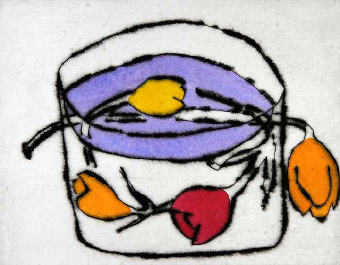Tulip Bowl - Limited Edition drypoint and watercolour fine art print by artist Richard Spare