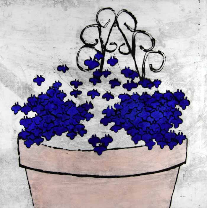 Vibrant Lobelia - Limited Edition drypoint and watercolour fine art print by artist Richard Spare