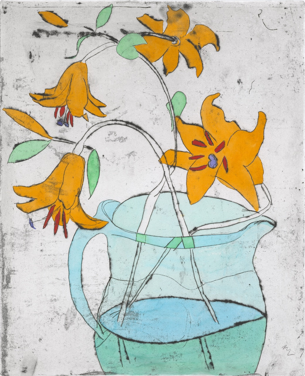 Aqua Jug - Limited Edition drypoint and watercolour fine art print by artist Richard Spare