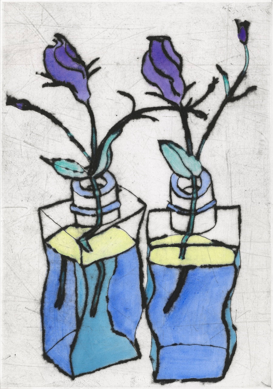 Lisianthus - Limited Edition drypoint and watercolour fine art print by artist Richard Spare
