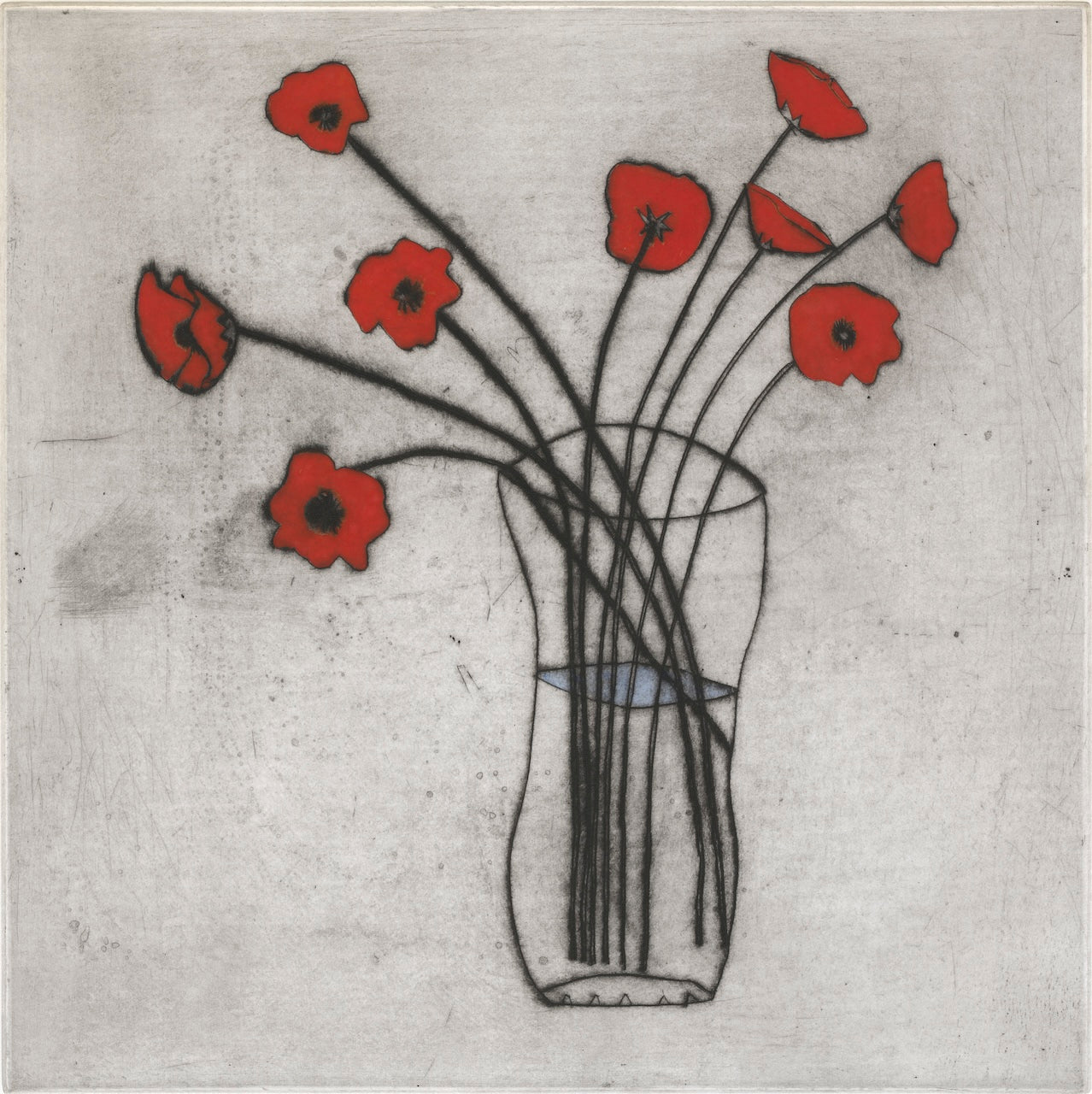 Poppies - Limited Edition drypoint and watercolour fine art print by artist Richard Spare