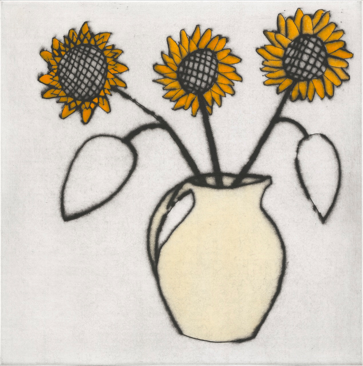 Sunflowers - Limited Edition drypoint and watercolour fine art print by artist Richard Spare