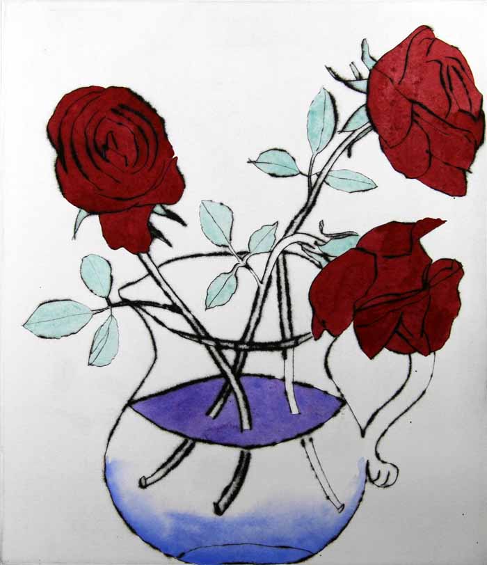 Alizarin Roses - Limited Edition drypoint and watercolour fine art print by artist Richard Spare
