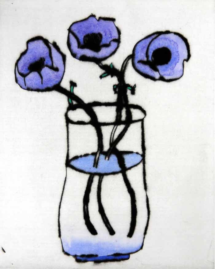 Anemones 2009 - Limited Edition drypoint and watercolour fine art print by artist Richard Spare