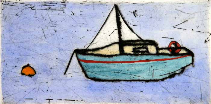 At Anchor - Limited Edition drypoint and watercolour fine art print by artist Richard Spare