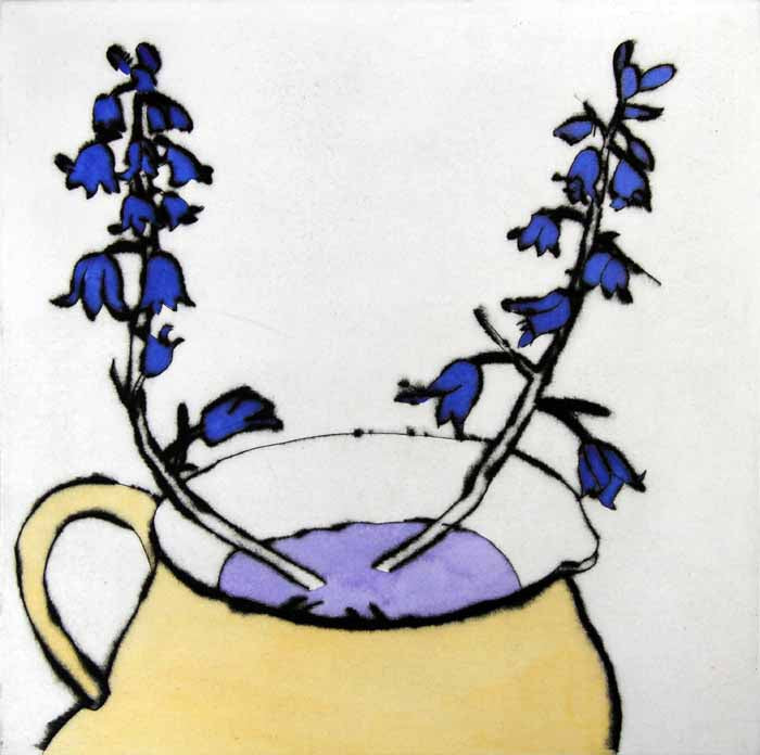 Bluebells - Limited Edition drypoint and watercolour fine art print by artist Richard Spare