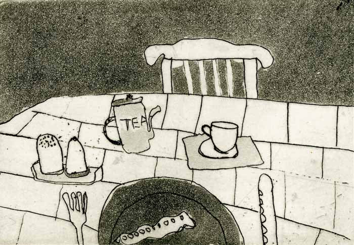 Breakfast for One - Limited Edition etching and aquatint fine art print by artist Richard Spare