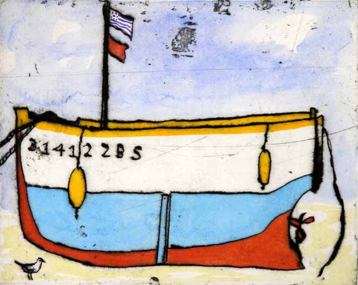 Breton Boat - Limited Edition drypoint and watercolour fine art print by artist Richard Spare