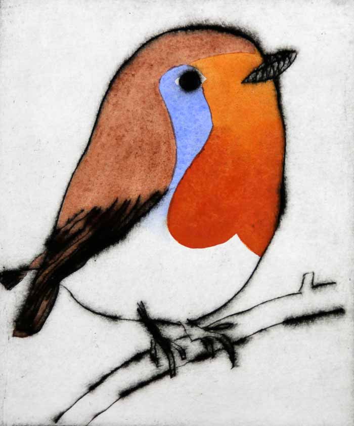 Bright Robin - Limited Edition drypoint and watercolour fine art print by artist Richard Spare