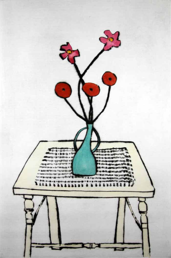 Cane Table - Limited Edition drypoint and watercolour fine art print by artist Richard Spare