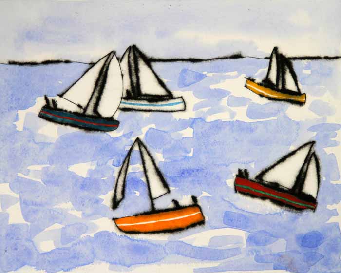 Choppy Sea - Limited Edition drypoint and watercolour fine art print by artist Richard Spare