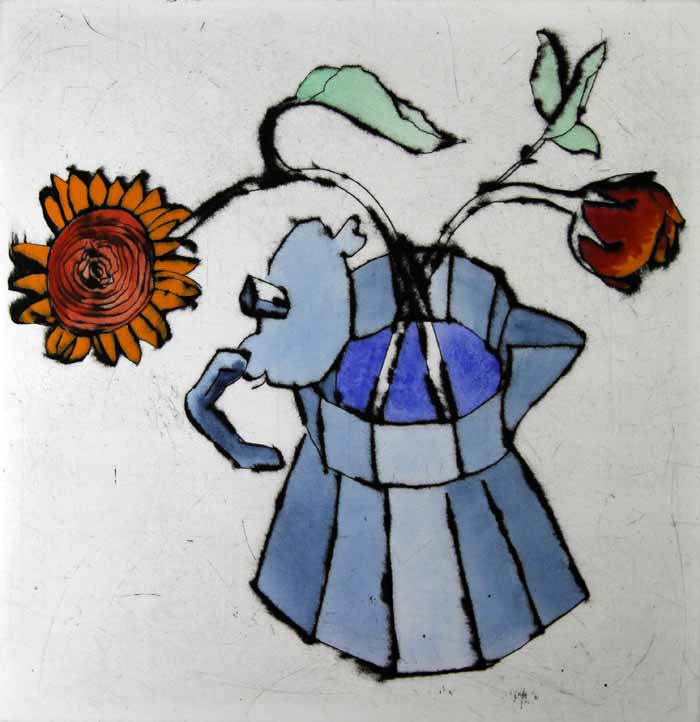 Coffee Pot - Limited Edition drypoint and watercolour fine art print by artist Richard Spare