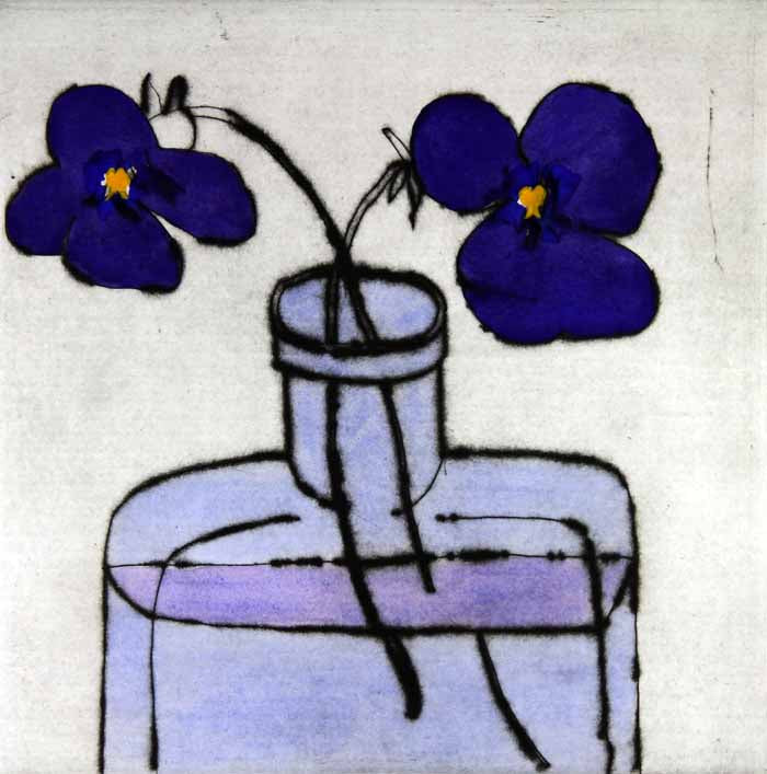 Cornish Violets - Limited Edition drypoint and watercolour fine art print by artist Richard Spare
