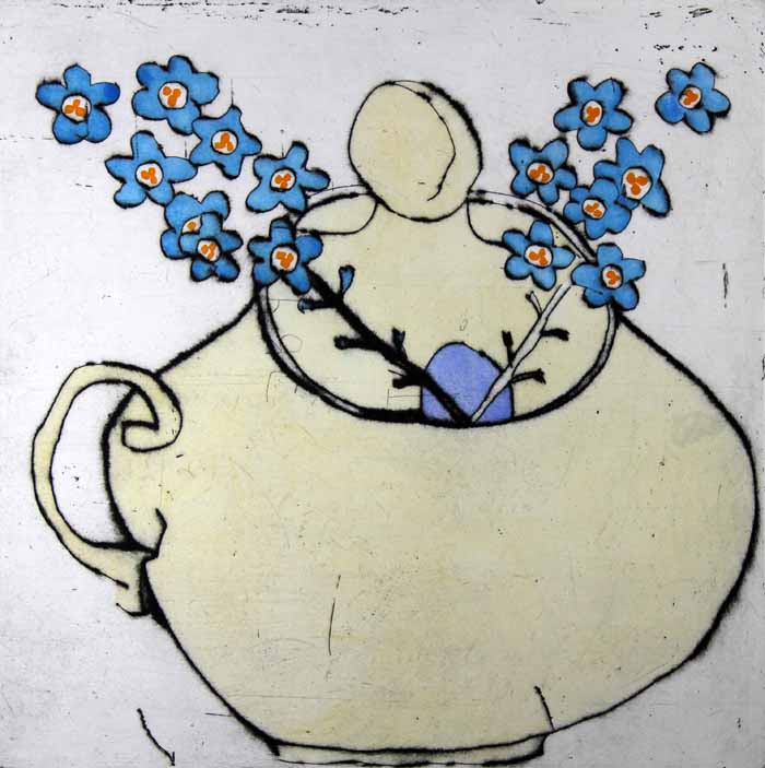 Forgetmenot - Limited Edition drypoint and watercolour fine art print by artist Richard Spare