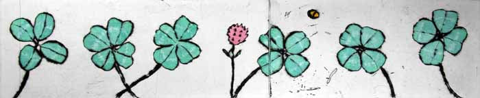 Four Leafed Clover - Limited Edition drypoint and watercolour fine art print by artist Richard Spare