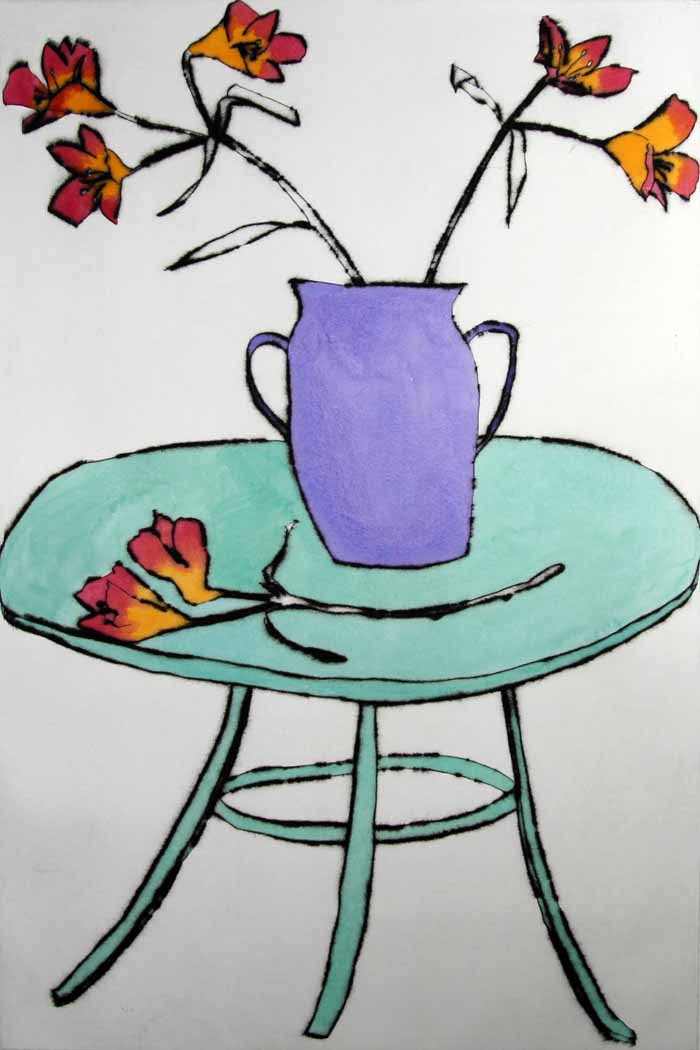 French Table - Limited Edition drypoint and watercolour fine art print by artist Richard Spare