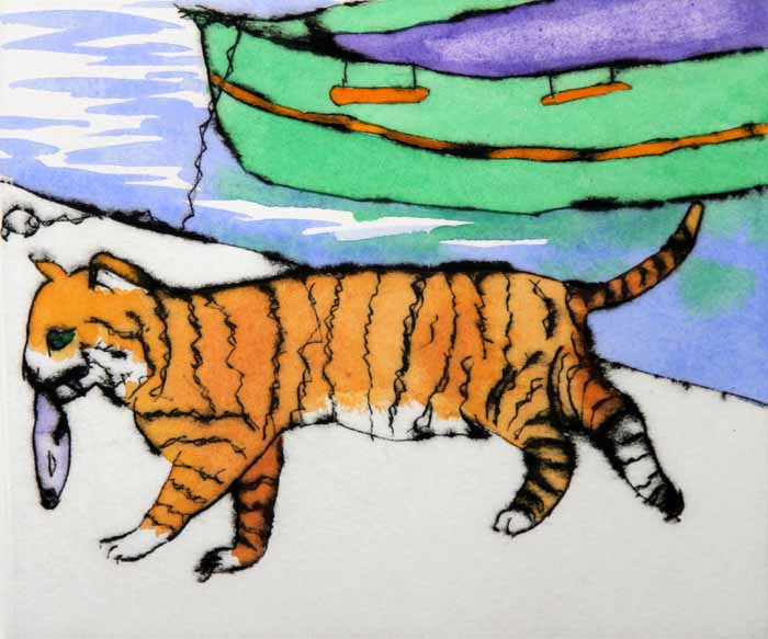 Ginger Tom - Limited Edition drypoint and watercolour fine art print by artist Richard Spare